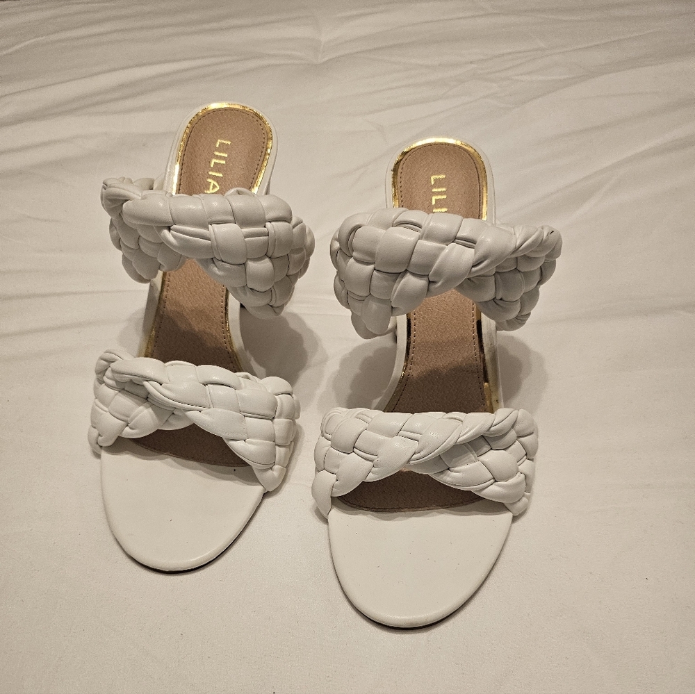 Liliana White Braided Women's Heels